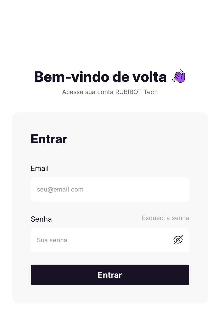 Tela de login da plataforma Rubibot Tech